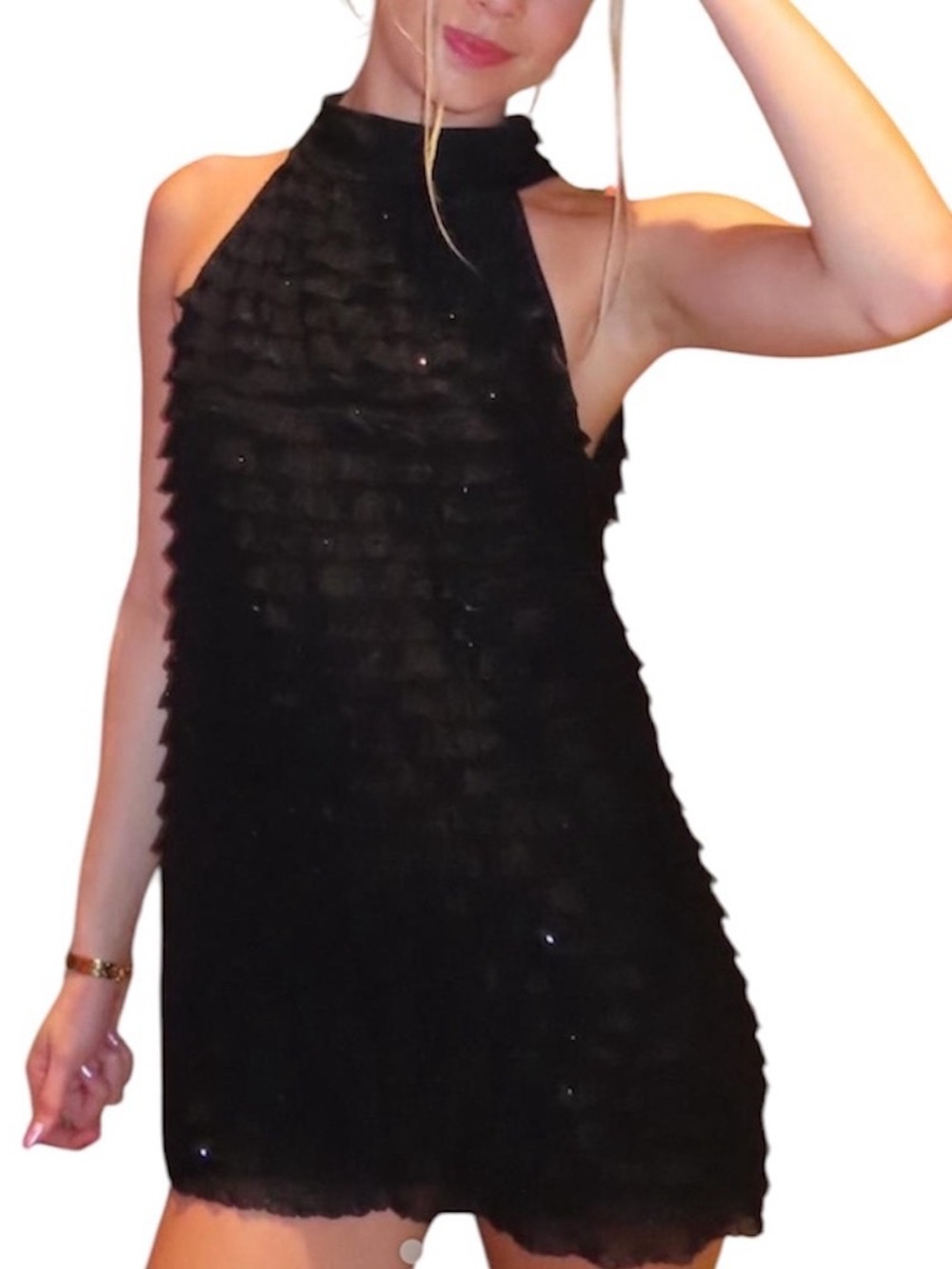 Cocomo Black Halter Tiered Mini Dress